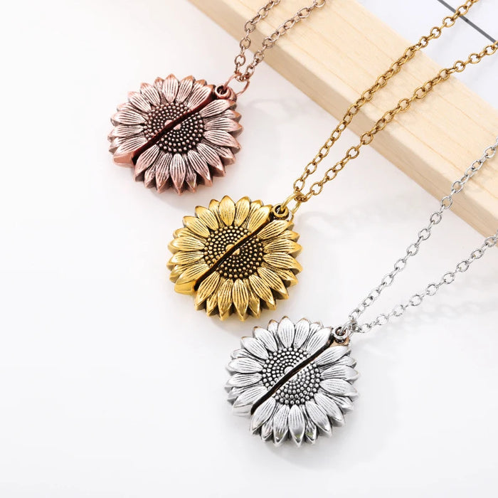 Wholesale  jewelry flower alloy  sunflower lettering pendant necklace