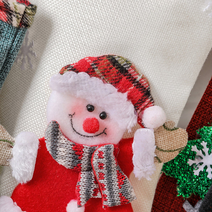 Wholesale  linen Large Christmas Stocking Fence Christmas Gift Bag Christmas Tree Hanging Candy Bag Decorations