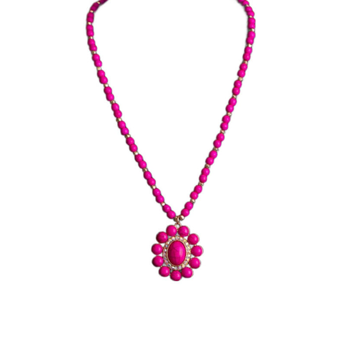 Wholesale Retro ethnic style turquoise necklace Western cowboy style stacking necklace high-end Bohemian sweater chain