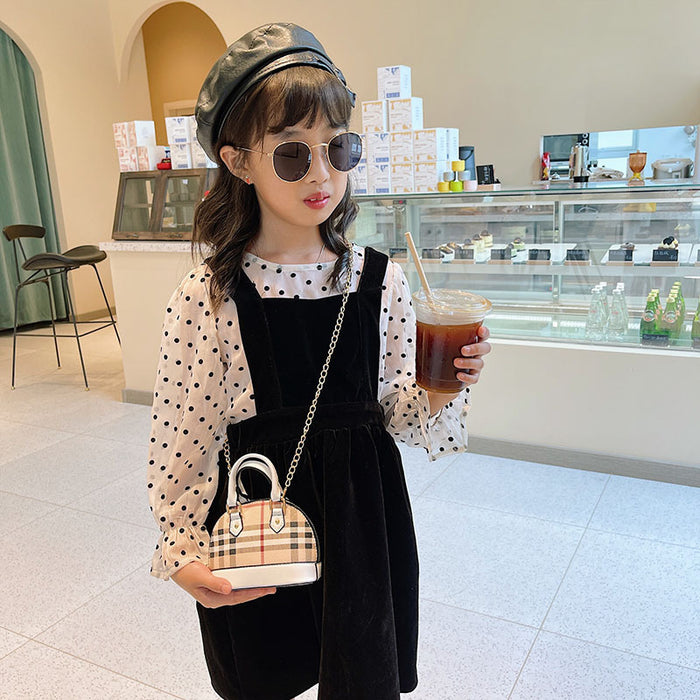 Wholesale PU Children's Zero Wallet Grid Chain Crossbody Bag Handbag Shell Bag JDC-SD-YuanDuo006