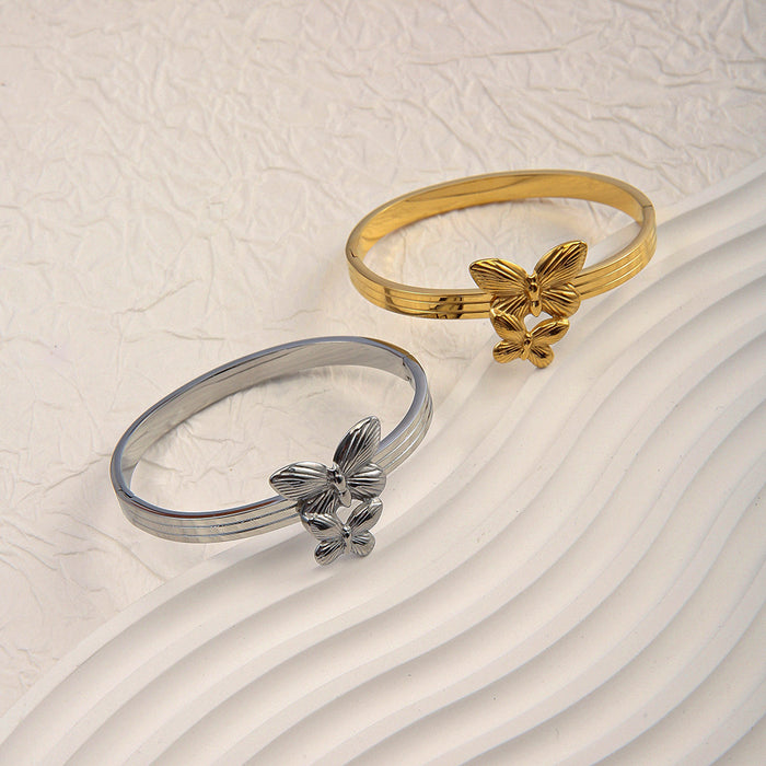 Wholesale Cross border popular personalized double-layer butterfly stainless steel bracelet, high-end butterfly bracelet, color preservation wholesale