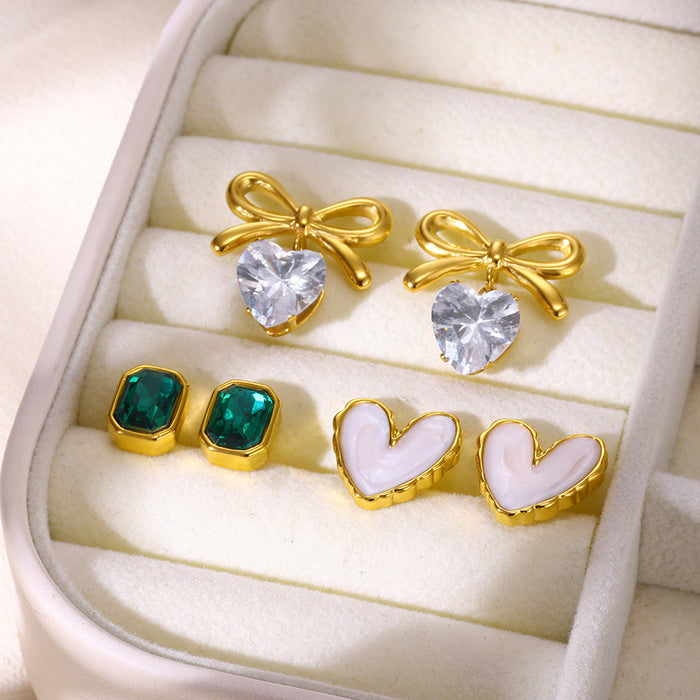 Wholesale Stainless Steel18K Gold Bow Earrings Zircon Love Earrings