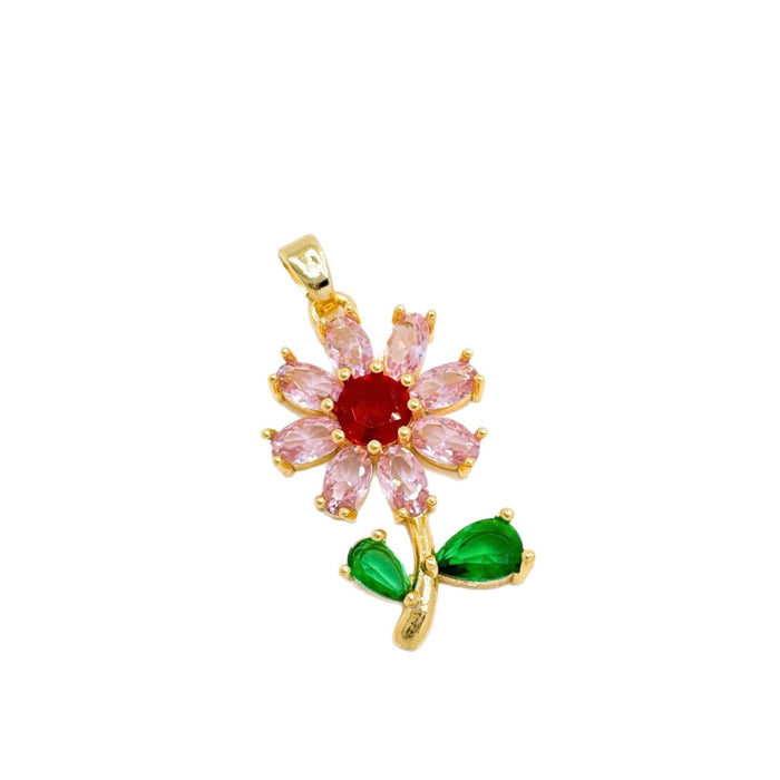 Wholesale Flower Pendant Necklace Gold Plated Copper Rhinestone Jewelry Accessory