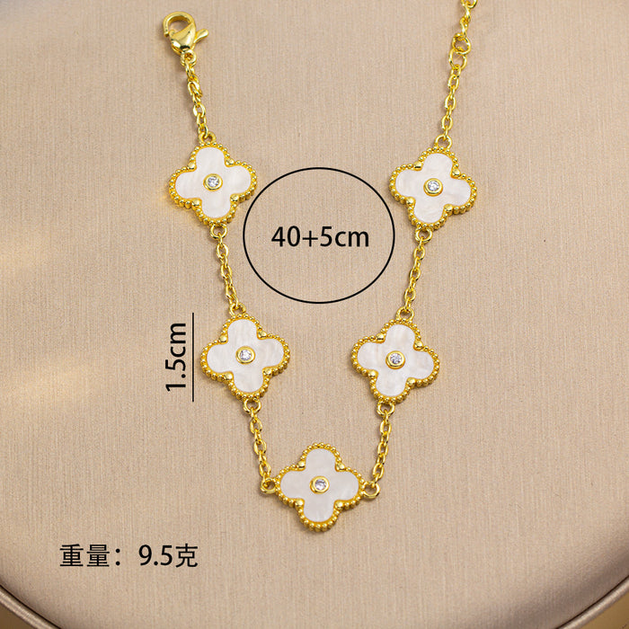 Wholesale Copper Inlaid Zircon Four-Leaf Clover Jewelry Set MOQ≥2