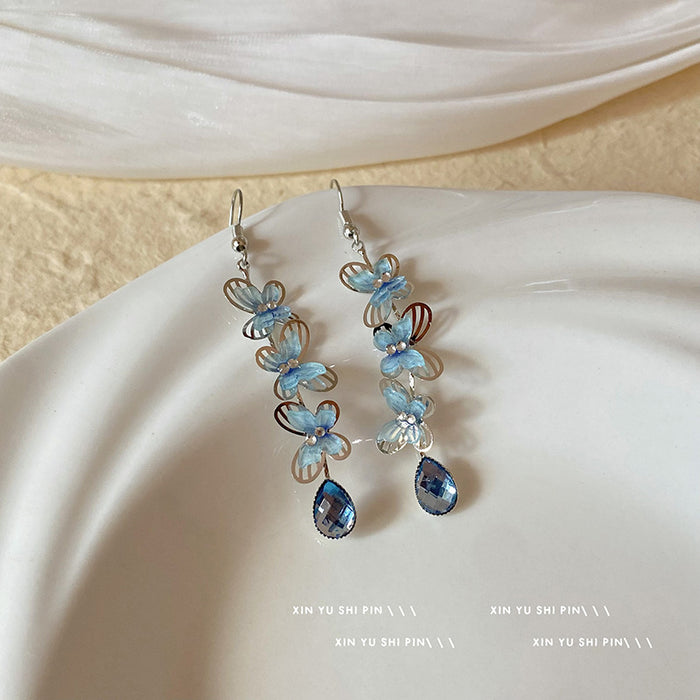 Wholesale Butterfly droplet pendant earrings with niche design, light luxury temperament, fashionable long tassel earrings