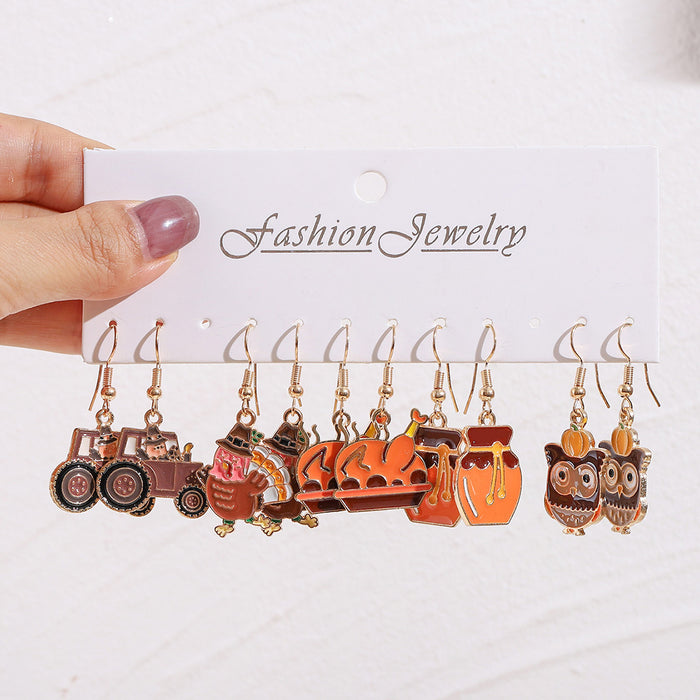 Wholesale Thanksgiving Pumpkin Earring Set Trendy Fall Alloy Drop Earrings Fashion Accessory
