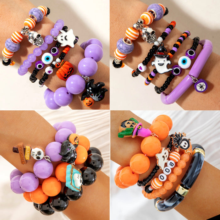Wholesale Halloween Boutique  Skull Bat Acrylic Bead Bracelet Evil Eye Party Jewelry Accessory MOQ≥2