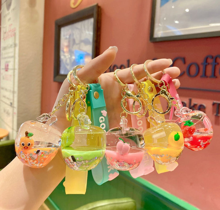 Wholesale Oil Floating Fruit Series Quicksand Apple Keychain JDC-KC-ShuoT010