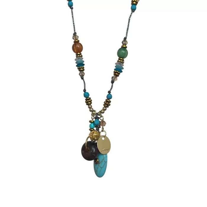 Wholesale Retro Turquoise Beaded Layered Necklace Chinese Ethnic Style Collarbone Chain Chic Jewelry Accessory
