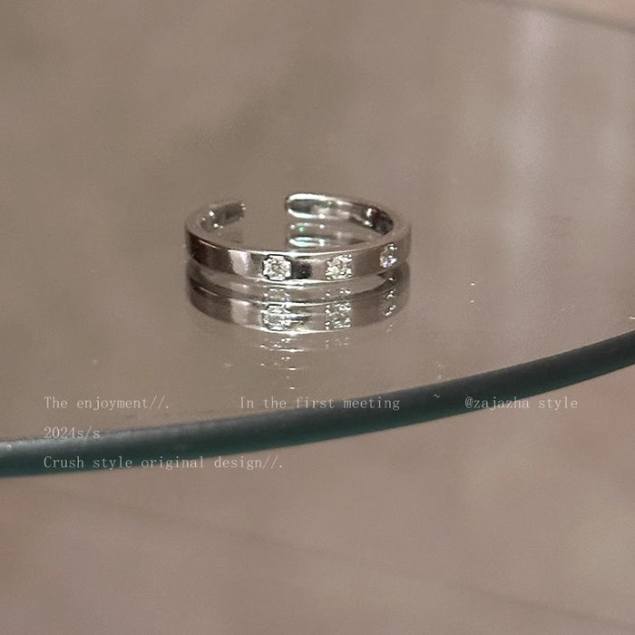 Wholesale Zircon adjustable ring with simple and cool style, niche design, index finger ring, exquisite ring