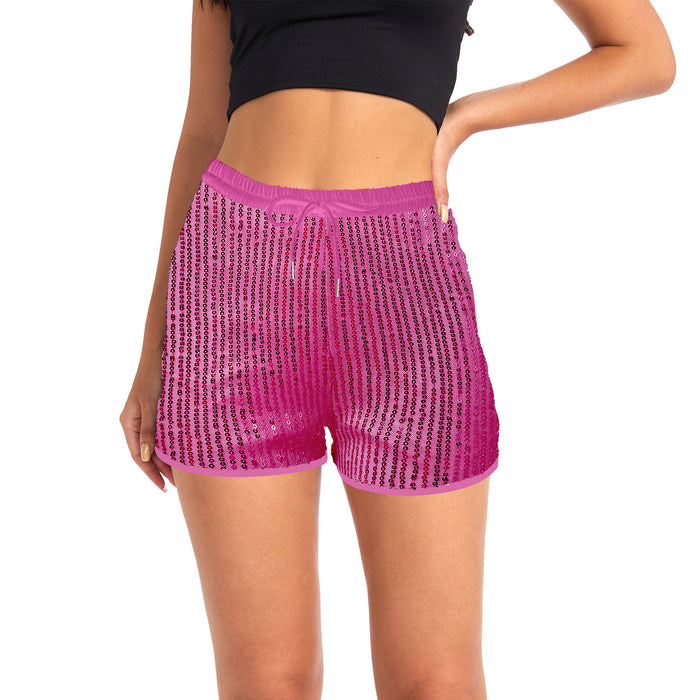 Wholesale Amazon independent station fashion elastic sequined shorts hot pants sequined solid color black mid-waist sexy straight shorts