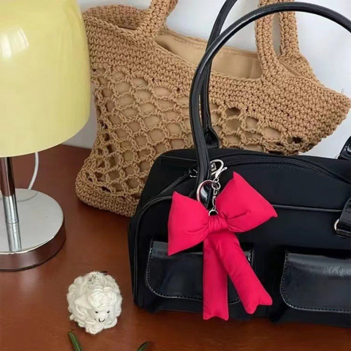 Wholesale  Simple Pink Plaid Bow Accessories Keychain