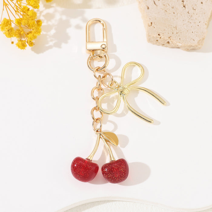 Wholesale Cherry Pendant Simulated Fruit Bow Keychain