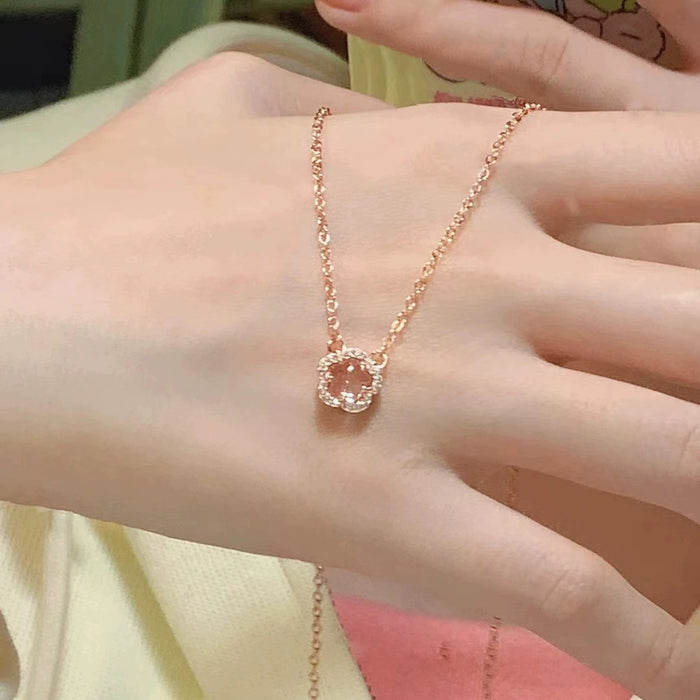 Wholesale Romantic cherry blossom necklace, pink crystal peach blossom pendant, collarbone chain, new versatile accessory