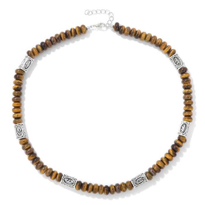 Wholesale 5* 8mm stone abacus bead necklace with Norwegian runes lapis lazuli and tiger' s eye a clavicle chain