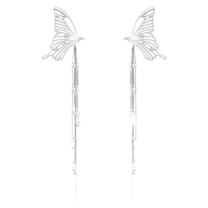 Wholesale Hollow out butterfly earrings, new trendy style, pearl tassel ear bone clip, high-end feeling, light luxury earrings