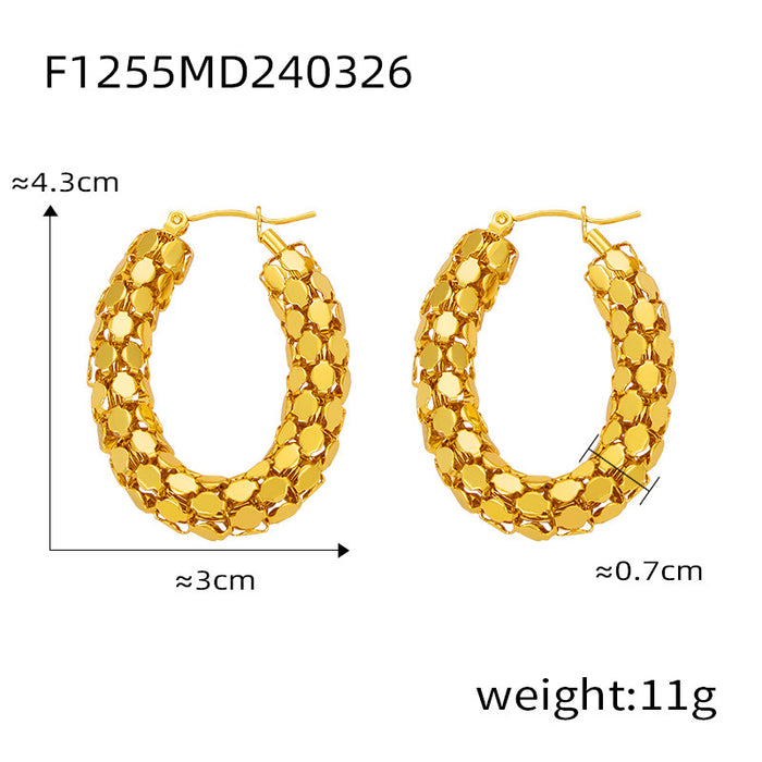 Wholesale Small niche personalized jewelry woven chain design, titanium steel earrings, geometric niche O-ring