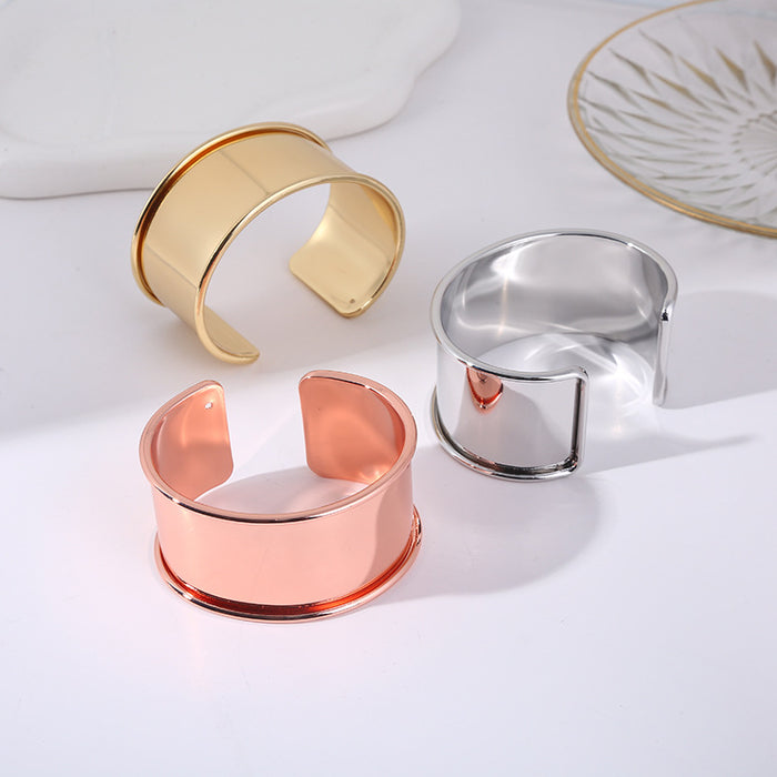 Wholesale Metal exaggerated glossy bracelet, minimalist punk wide open adjustable iron bracelet