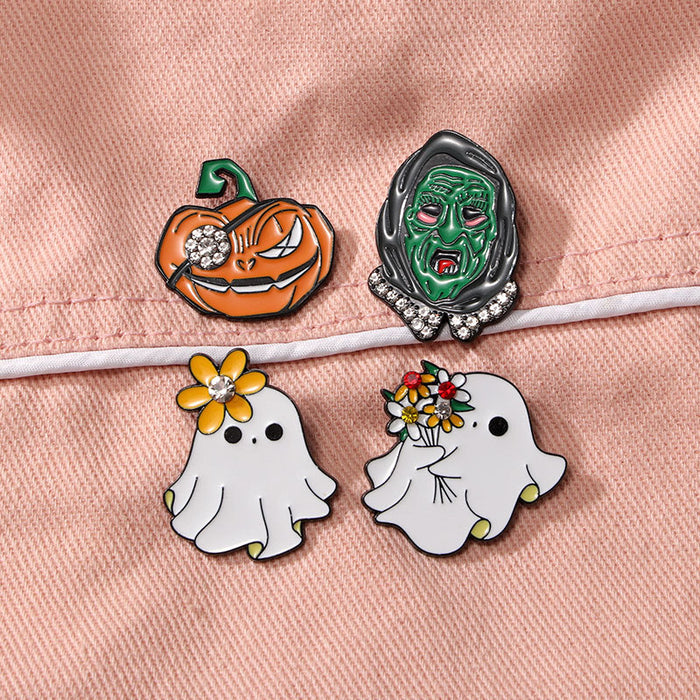 Wholesale Stylish Brooch Pin Cute Ghost Pumpkin Design Alloy Enamel Badge For Bag Charm And Office Decor