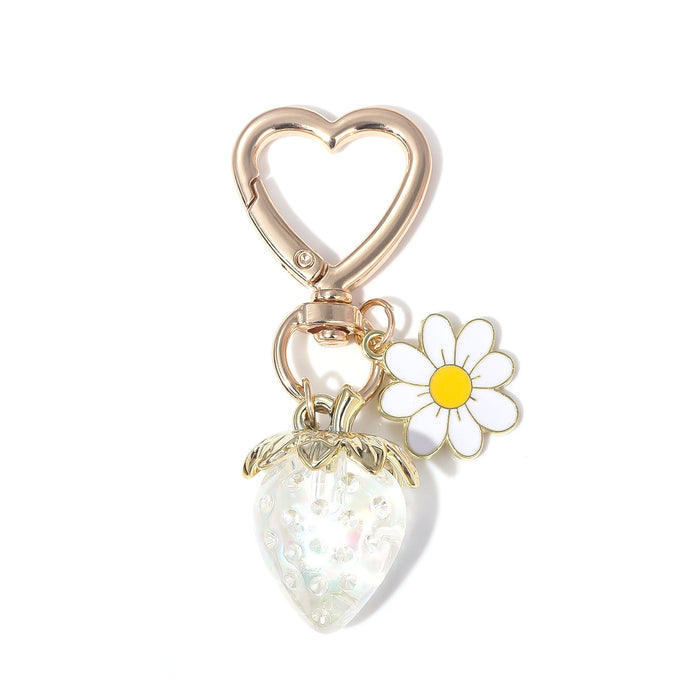 Wholesale Metal Strawberry Keychain Transparent Plating Sweet Fruit Bag Charm