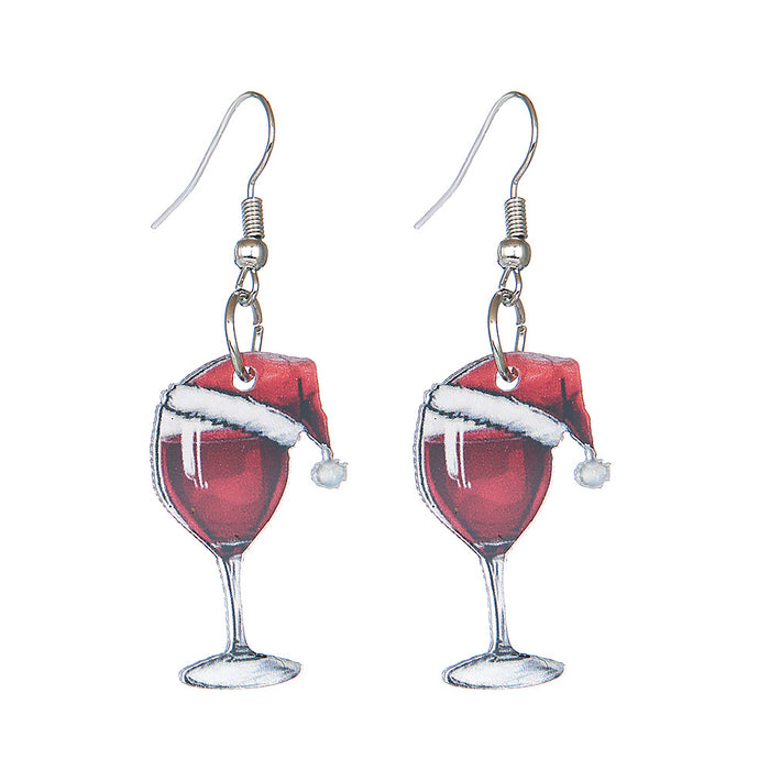 Wholesale Acrylic Earrings Red Christmas Skirt Earrings Christmas Hat Red Wine Glass Earrings Earrings