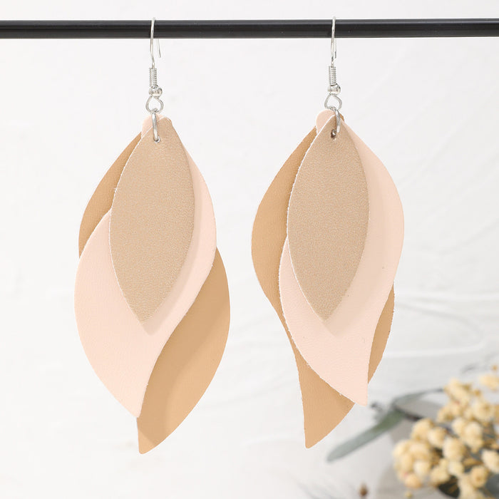 Wholesale Artificial Leather Leaf Shape Earrings Trendy Jewelry Accessory