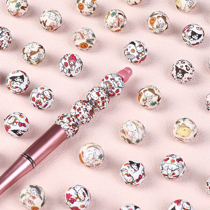 Wholesale Random 100pcs Children' s DIY jewelry water transfer silicone beads straight hole bracelet printing beads