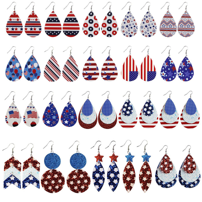 Wholesale Leather earrings with printed pentagram PU leather earrings and water droplet multi-layer earrings wholesale