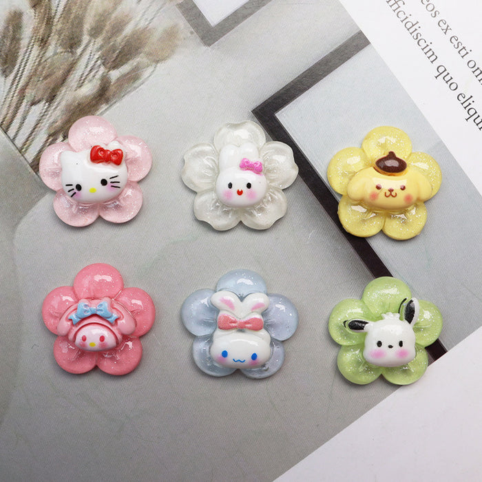 Wholesale 10PCS Cartoon Puppy Rabbit Transparent Flower Resin Diy Decorative Patch Accessories JDC-FK-YaoL025