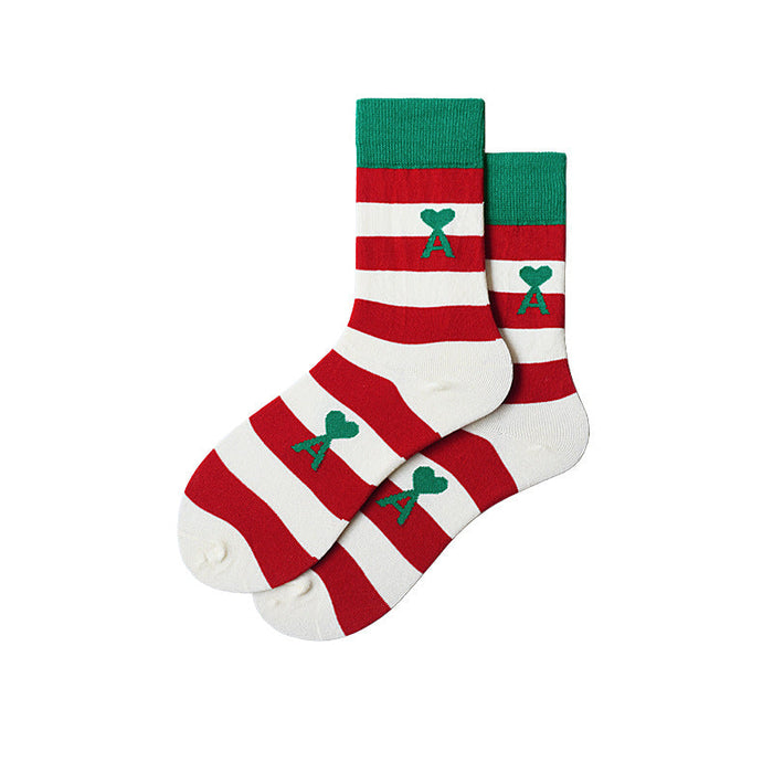 Wholesale Socks Cotton Red Green White Striped Love Letters JDC-SK-MoX005