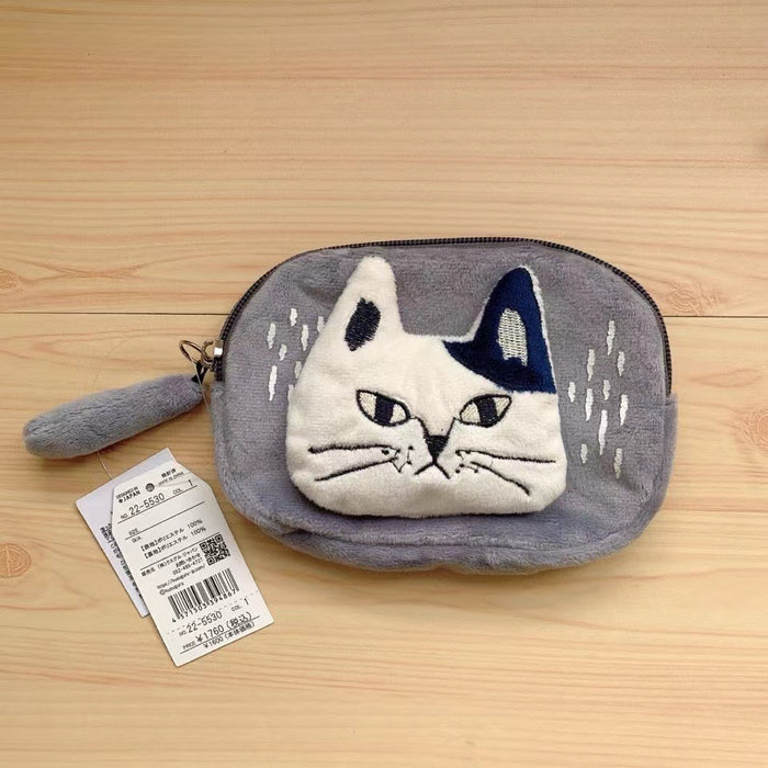 Wholesale Embroidered Cat Coin Purse Small Items Cosmetics Bag Card Bag Headphone Data Cable Bag Cartoon