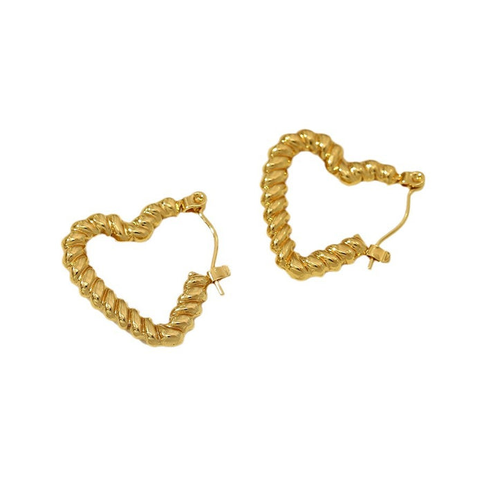 Wholesale Gentle temperament stainless steel gold earrings with smooth heart-shaped twisted buckle
