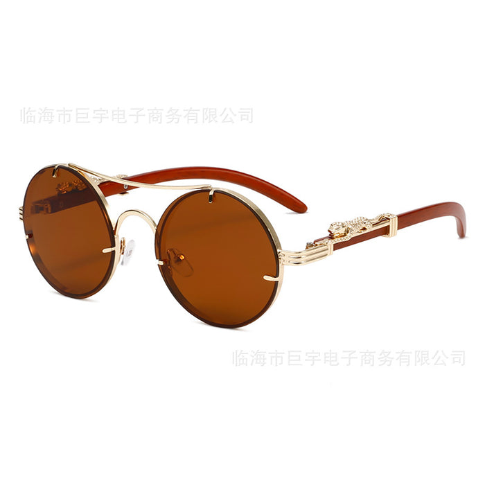 Wholesale New Retro Double Beam Leopard Head Sunglasses Fashion Trend Personalized Round Frame Sunglasses