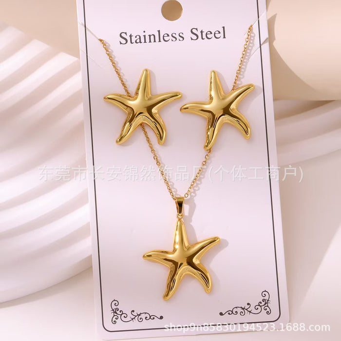 Wholesale Stainless steel gold-plated earring and necklace set