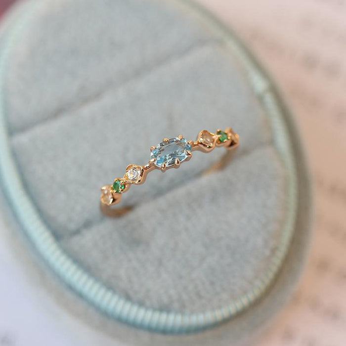 Wholesale Ring Colored Gemstone Gold Plated Temperament Closed Ring