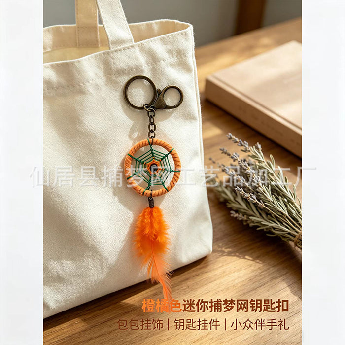 Wholesale Blue Dreamcatcher Keychain Ethnic Style Feather Alloy Car Key Accessory
