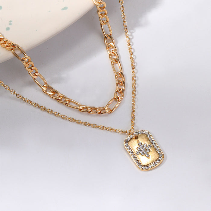 Wholesale Jewelry set with diamonds, thick chain, multi-layer necklace, exaggerated alloy pendant, collarbone chain