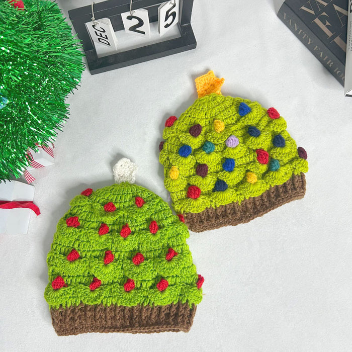 Wholesale Christmas handmade yarn knitted hat for autumn and winter warmth Christmas tree star Christmas hat