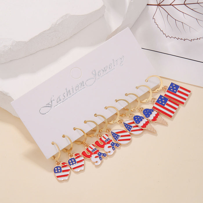 Wholesale American Independence Day Red and White Oil Drops Alloy Earrings Combination Set JDC-ES-ShiY002