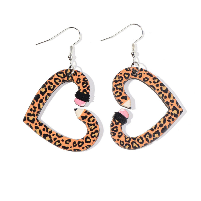 Wholesale leopard love pencil books wooden ladies earrings