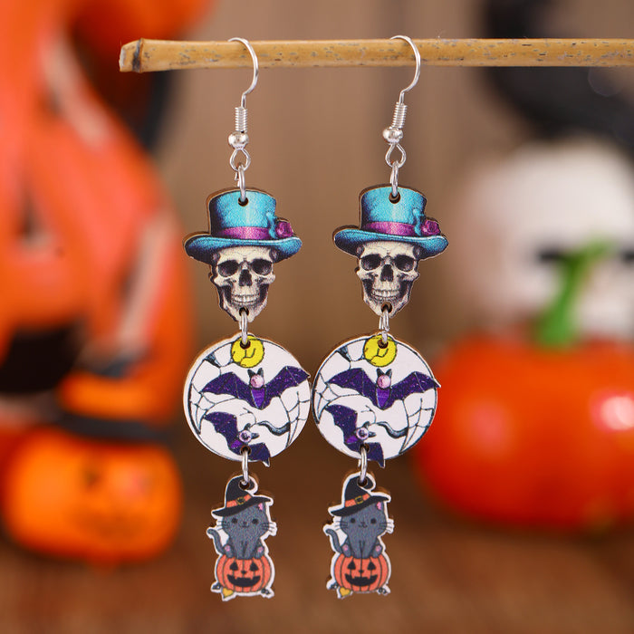 Wholesale Wooden Printed Color Pumpkin Skull Ghost  Gift Creative ing Women' s Earrings