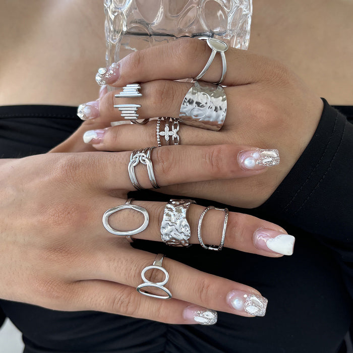 Wholesale Stainless steel ring with fashionable and minimalist style, geometric hollow opening and hand decoration ring