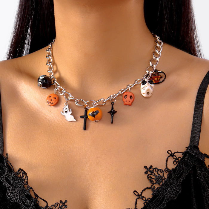 Wholesale  funny fun necklace skull ghost pumpkin cross multi-element hanging decoration short necklace