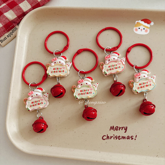 Wholesale Cartoon Cat Christmas Design Resin Keychain Bell Charm Cute Bag Charm Gift