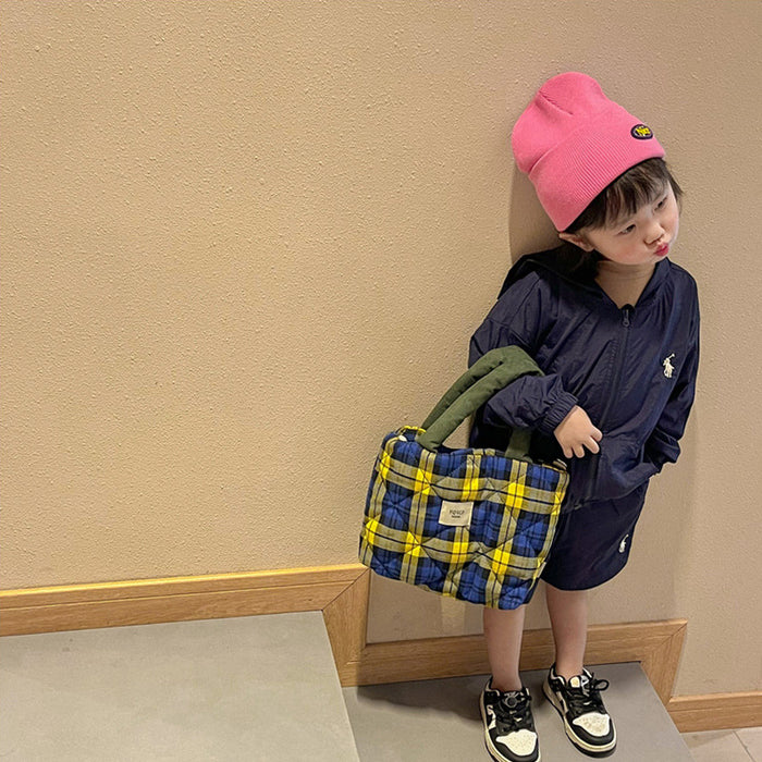 Wholesale Contrast Color Plaid Cotton Children's Handbag  JDC-HB-YuanDuo008