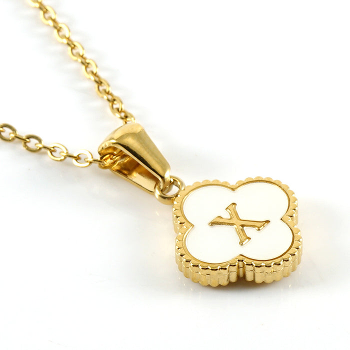 Wholesale Shell Letter Four Leaf Clover Pendant 18K Gold Stainless Steel Necklace JDC-NE-ZhongX005