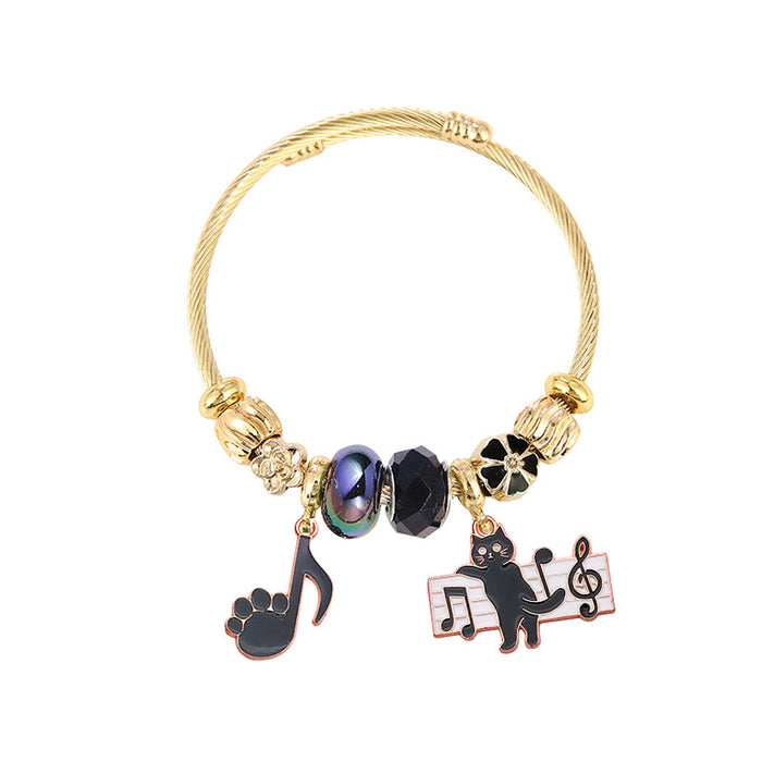 Wholesale Cute Cartoon Black Cat Pendant Stainless Steel Open Adjustable Bracelet Jewelry MOQ≥2 Accessory for Women