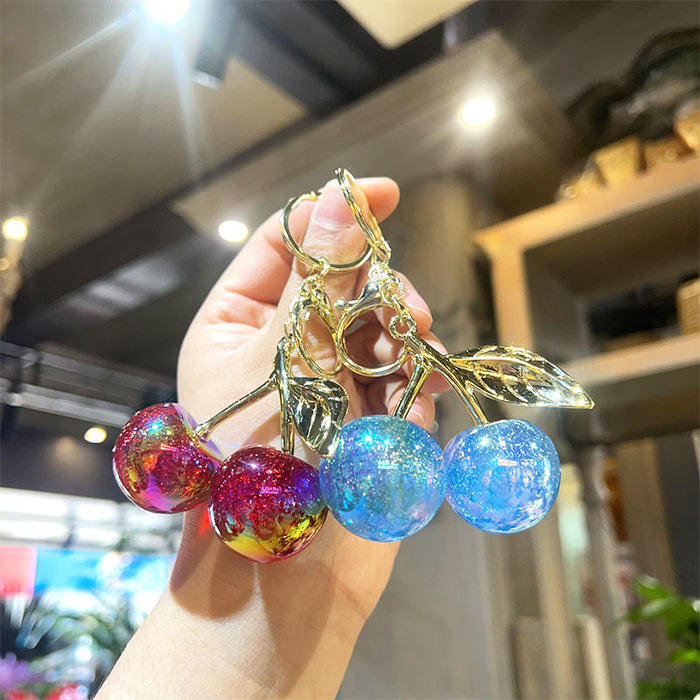 Wholesale Electroplated Cherry Keychain Acrylic Cartoon Pendant Fashion Bag Charm MOQ≥2