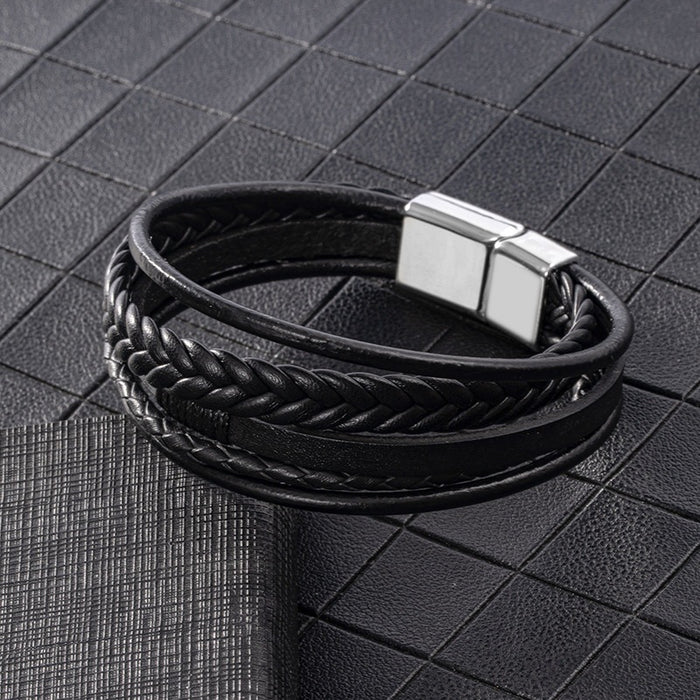 Wholesale Retro Leather Bracelet Fashion Simple Style Alloy Magnetic Buckle Hand-woven Men's Bracelet Personality Jewelry JDC-BT-XH009