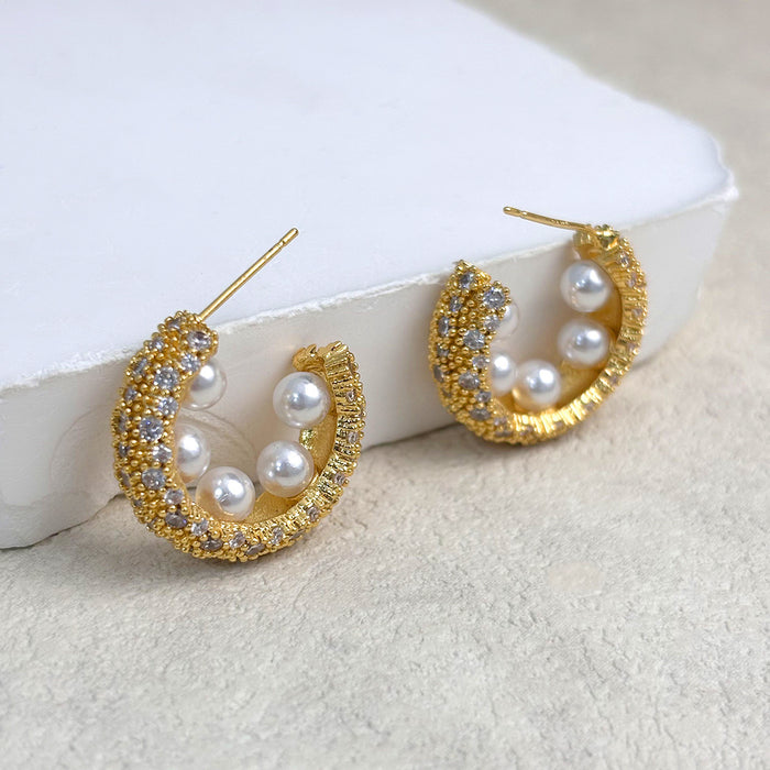 Wholesale Beaded zircon copper earrings plated with 18K gold